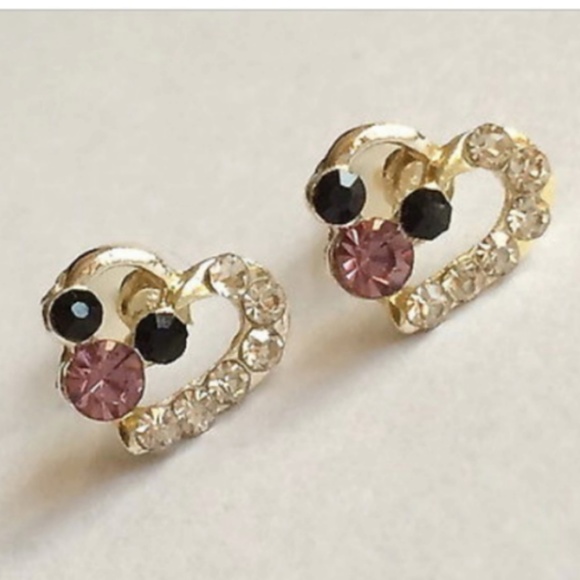 Disney Jewelry - Mickey Mouse Earrings Silver Crystal Dainty Disney